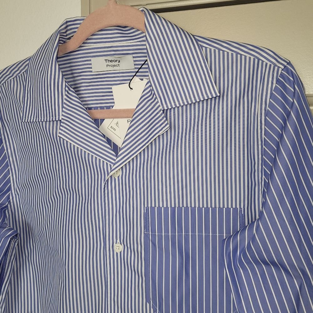 Theory Project Lucas Ossendrijver Men's  XS Blue Sleek Striped Shirt Gorpcore